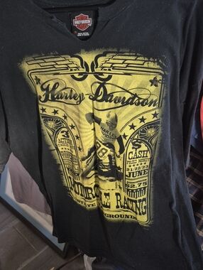 Harley-Davidson Black T-Shirt with Yellow Racing Graphic